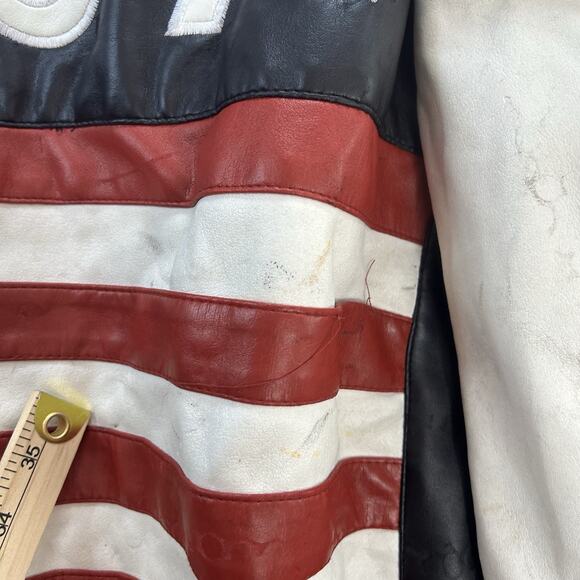 Misty Harbor USA American Flag Faux Leather Bomber Coat Jacket Sz XL Stars - Picture 14 of 16